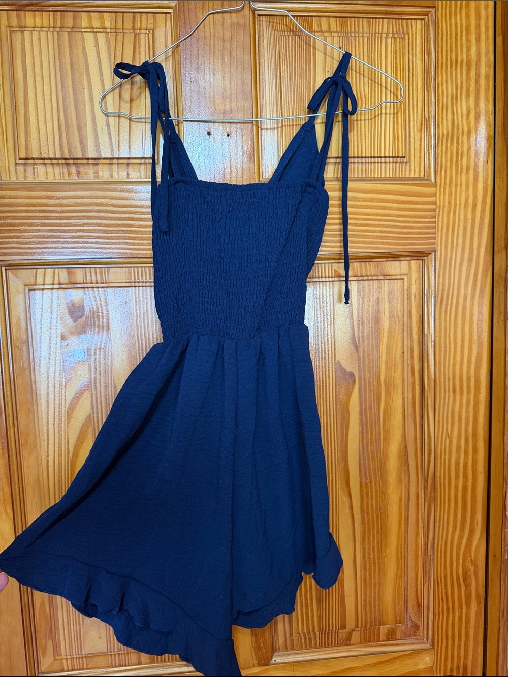 Navy Blue Adjustable Tie Straps and Back Side Romper